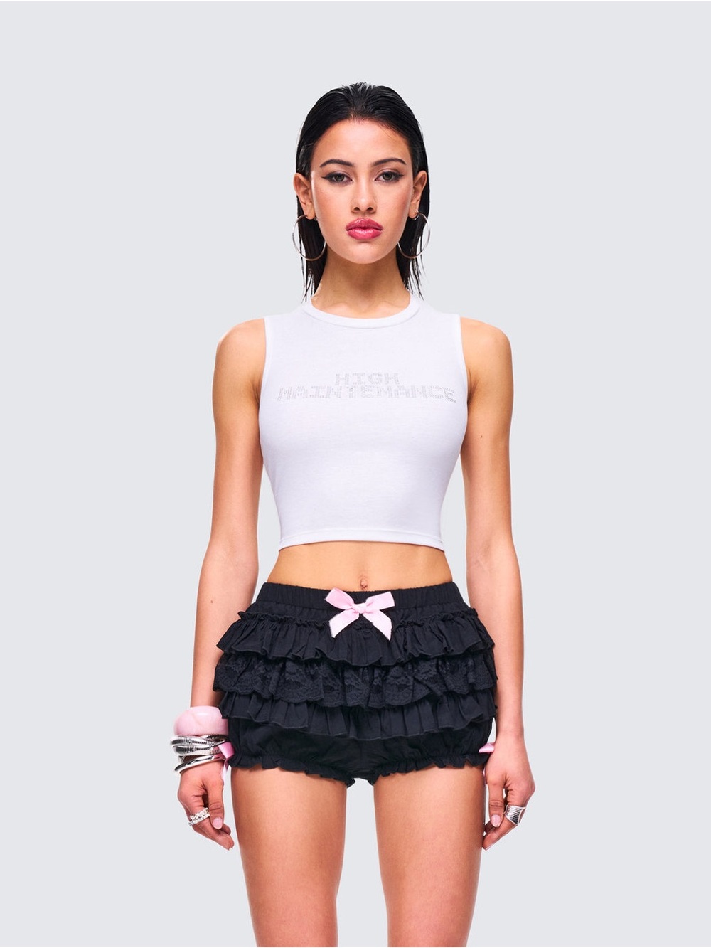 Rumi White Cropped Rhinestone Top